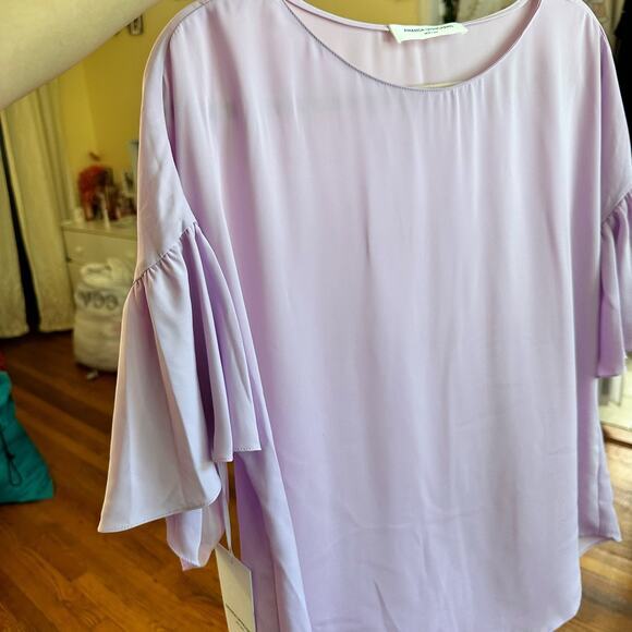 NWT Amanda Uprichard Ruffle Short Sleeve Flowy Blouse Size Large Purple - Picture 13 of 14